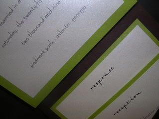 chocolate brown and lime green wedding invitation