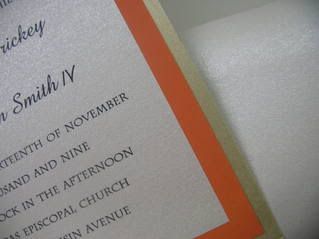 persimmon and champagne wedding invitation