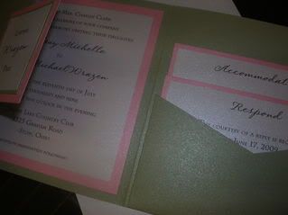 sage and pink pocketfold wedding invitation