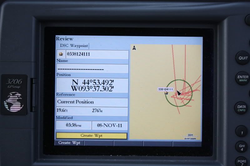 Garmin screen showing DSC data