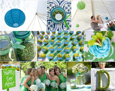 The crisp palette colors of pear green summer blues and white really set 