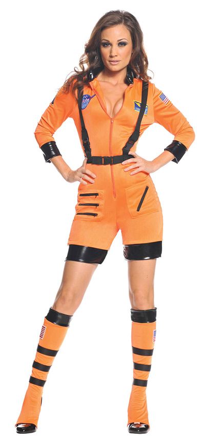 Sexy Astronaut Halloween Costume Female Galaxy Orange Jumpsuit Adult