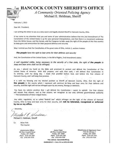 image of Sheriff Michael Heldman's letter to President Obama click to view full size