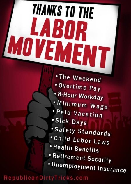 image showing benefits we all enjoy from efforts of the Labor Movement