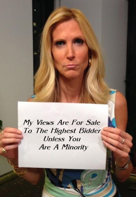 created image of pundit Ann Coulter holding a sign