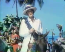 screencap of Jack Lord hosting the Aloha Floral Parade in 1979 on CBS