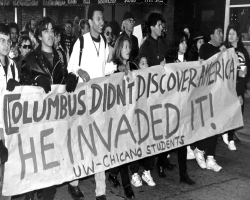 image of Columbus Day protesters