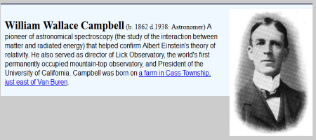 screenshot of Entry for famous Findlayian William Wallace Campbell