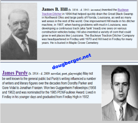 screenshot of Entry for famous Findlayians James B. Hill and James Purdy