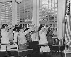 image of students giving Bellamy salute in 1941