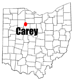 Map of Ohio showing dot where Carey is located