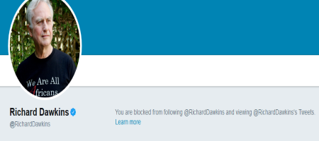 screenshot showing Richard Dawkins blocked me on twitter