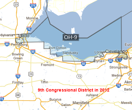 image showing new Ohio 9th Congressional District as of 2012