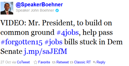 image of Speaker Boehner's 10-27-2011 tweet