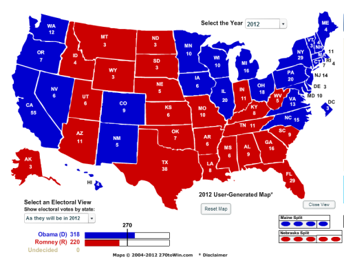 image of Doug's Electoral Vote Map 2012