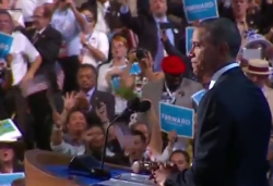 screencap of President Obama speaking at the 2012 Democratic National Convention