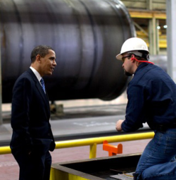 image of President Obama visits to a wind turbine factory