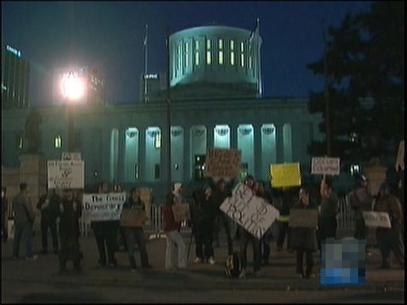 screencap from report about protest in Columbus Ohio