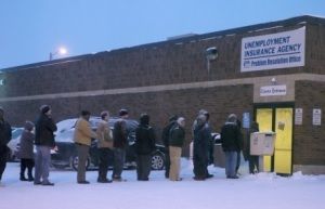 image of people in line at an Unemployment office