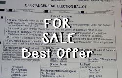 created image showing a ballot with words For Sale on it