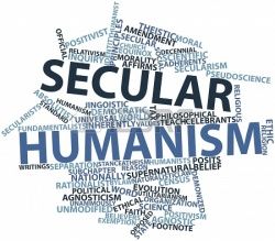 image showing an abstract word cloud focused on Secular Humanism