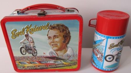 Evel Knievel lunch box with thermos phtoto of Evel Knievel lunch box with thermos