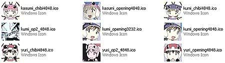 Icons of Kasumi, Kumi and Yuri from the opening of the series. As well as icons of their chibi forms.