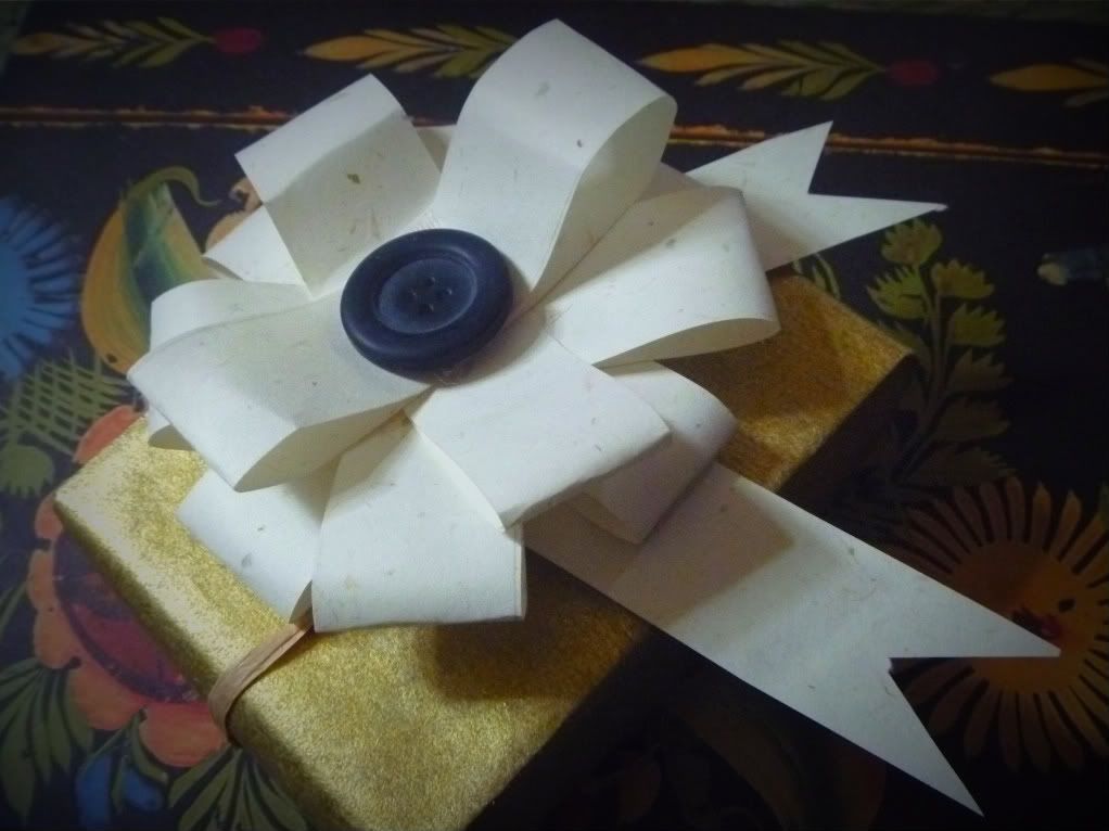 mam for gave that natural paper handmade gift bow with blue button in the center