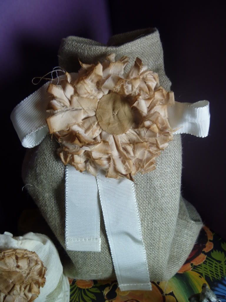 mam for gave that burlap gift bag with tea stained Soolip cotton flower