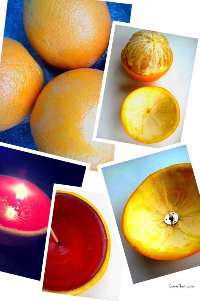 Steps to creating your own homemade blood orange candles using real orange peels and gel wax