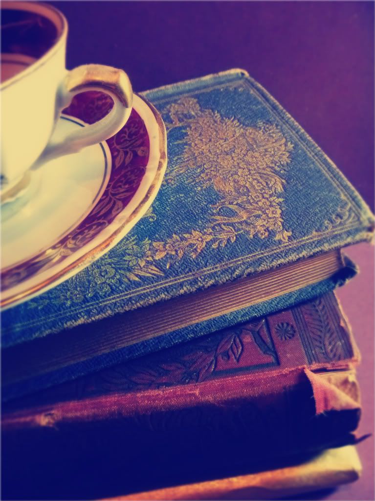 mam for gave that stack of antique books tea cup