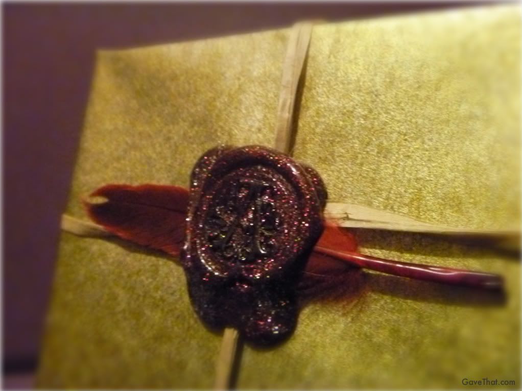 mam for gave that red glitter wax seal and red feather gift look