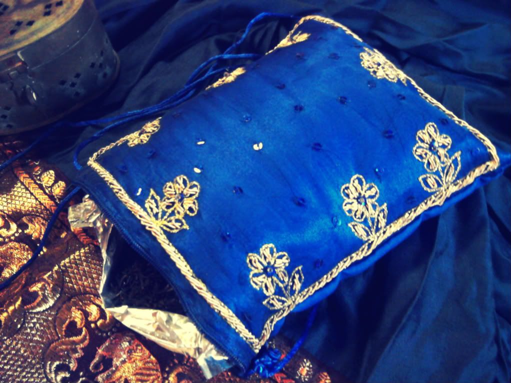 Indian decorated blue tea gift bag by Davans