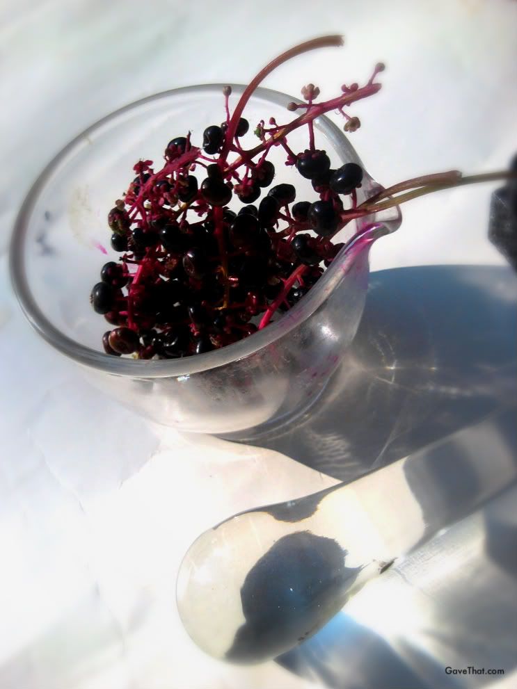 DIY Poke Berry Ink in a glass mortar pestle