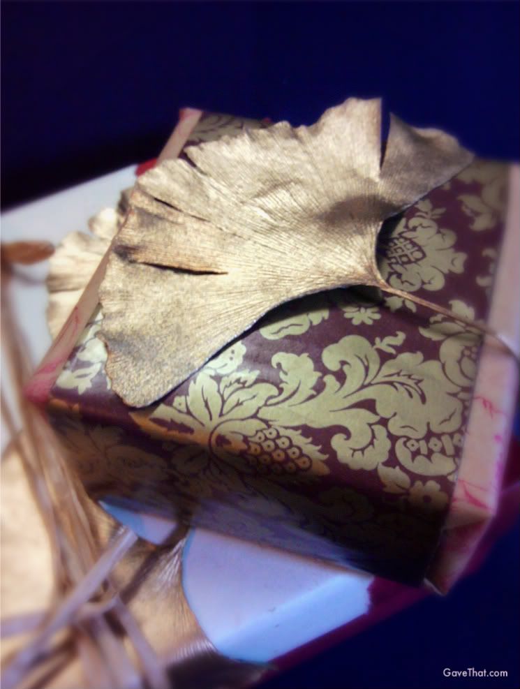 DIY gold painted ginkgo leaf gift wrap
