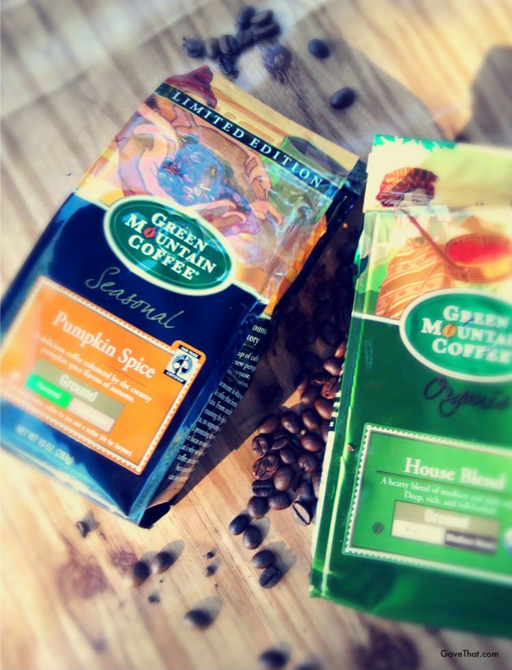 Bags of pumpkin Spice Fair Trade Green Mountain Coffees