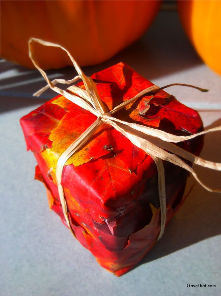 Autumn red maple leaf DIY wrapped gift idea