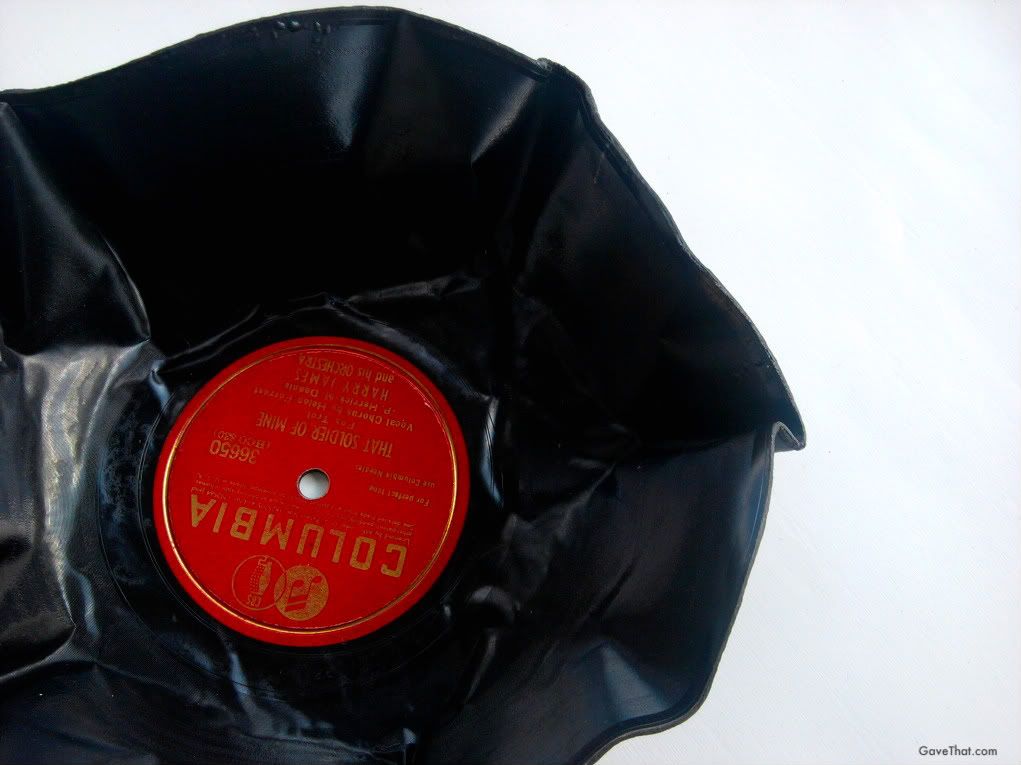 Vintage vinyl LP record turned into a bowl