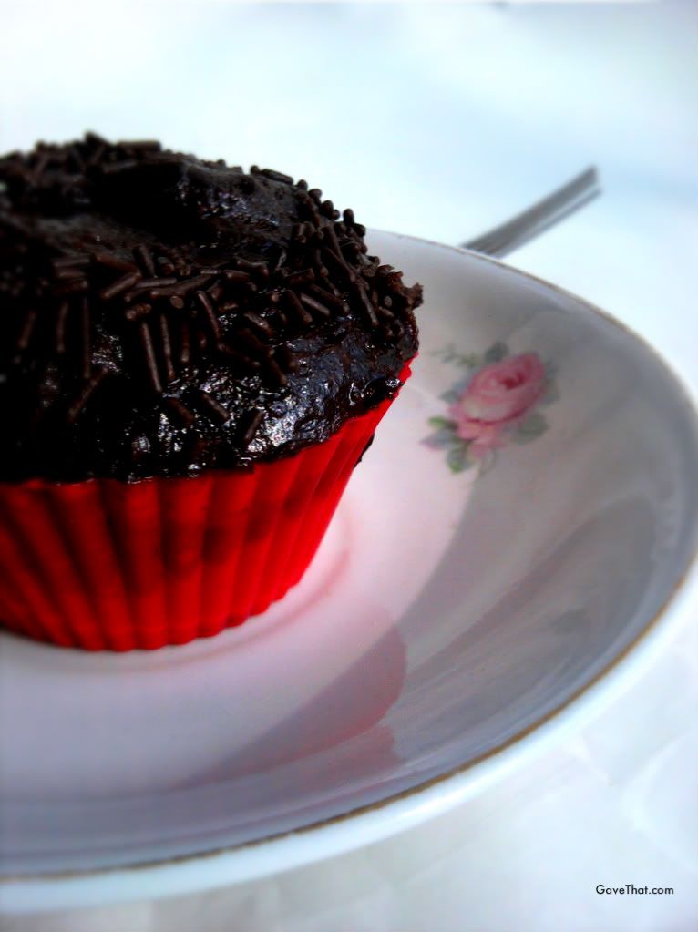 Chocolate cupcake baked in a reusable silicone wrapper