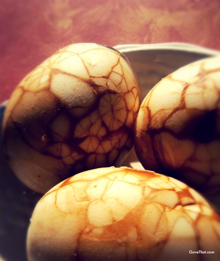 Asian tea eggs peeled showing the marbled and china glazed crack designs