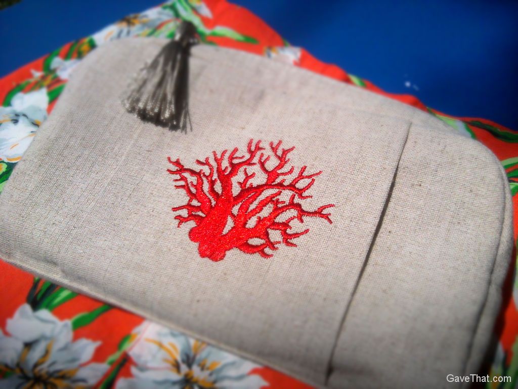 India Hicks coral embroidered gift set bag