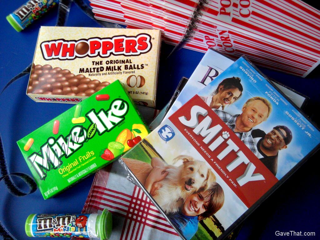 Our movie night party spread featuring advance screenings of Smitty and other family movies