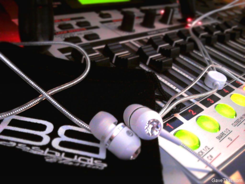 BaseBuds ear buds in limited edition white being tested in the studio