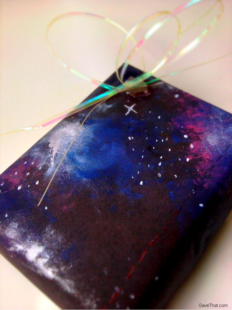 DIY galaxy wrapping paper using the same painting technique as above