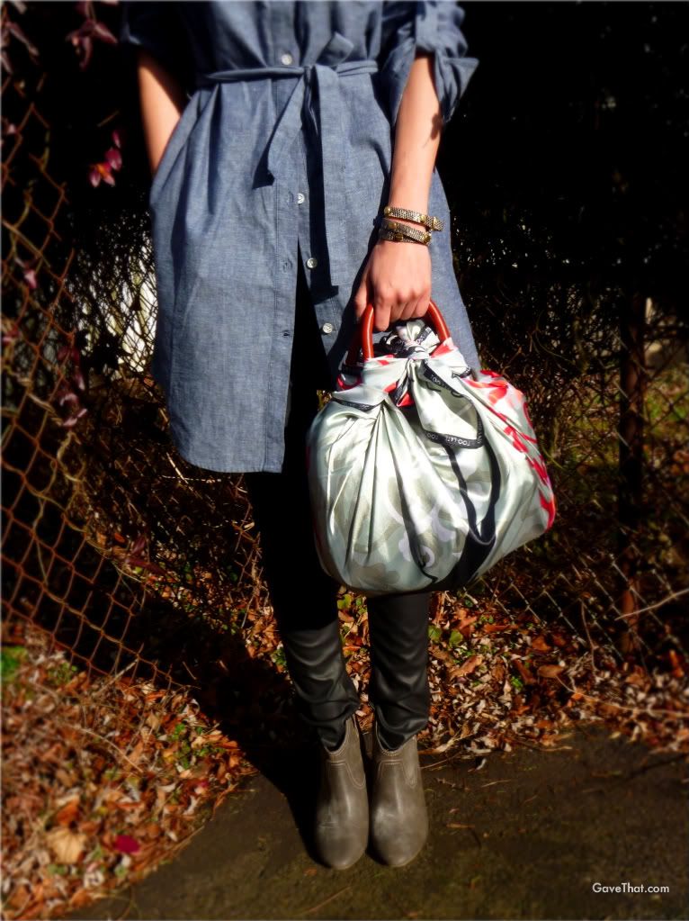 Using a Too Late Furoshiki cloth to cover my Dolce and Gabbana handbag