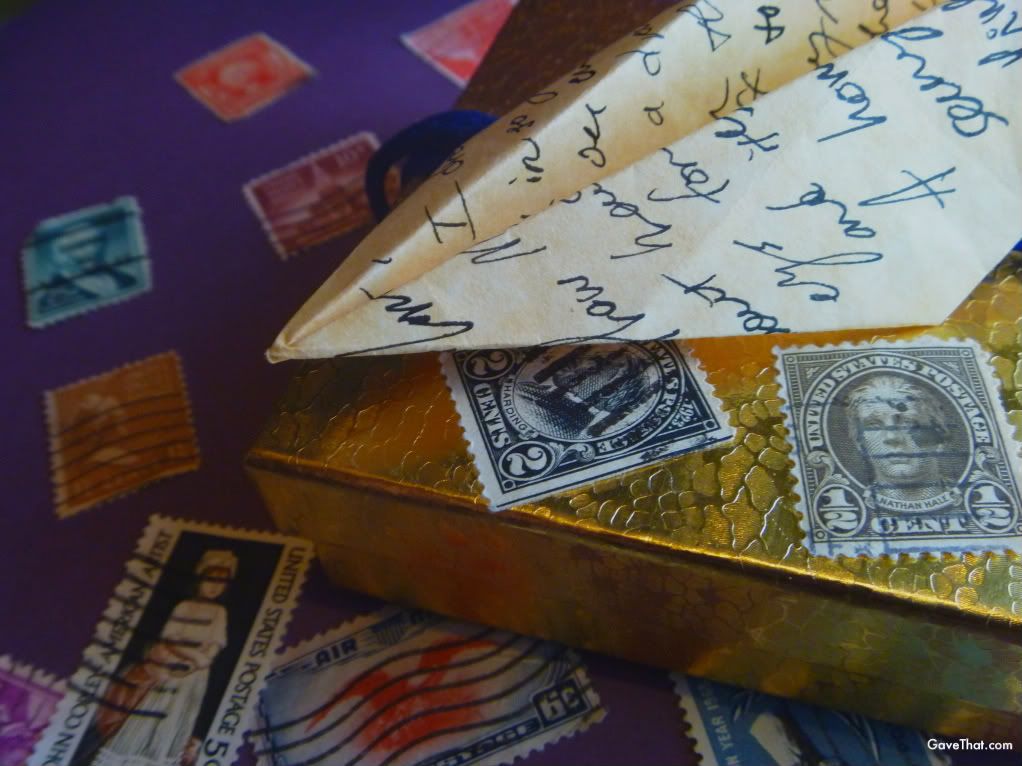 mam for gave that paper airplane love letter gift tag antique postage stamps gift wrap look