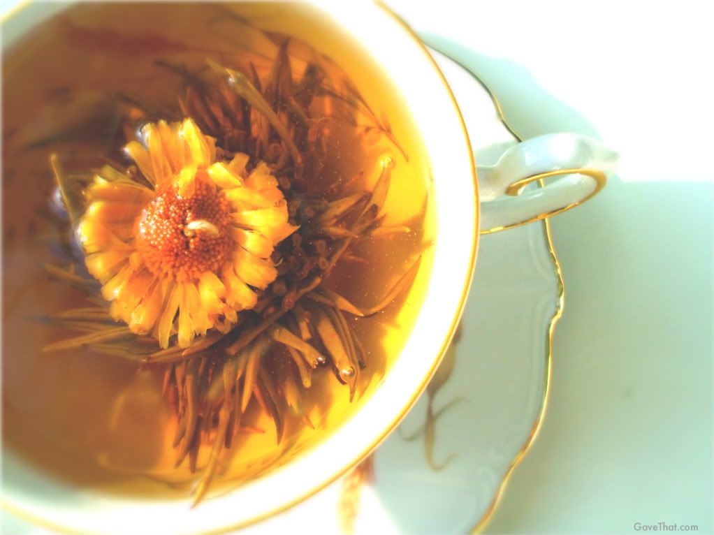 mam gavethat tea cup with flowering tea inside