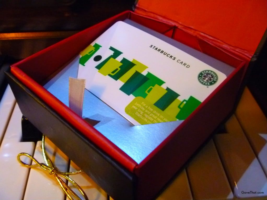 Starbucks gift card inside a Bäks gift box