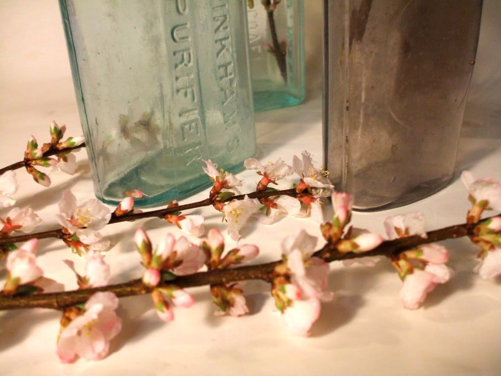 mam for gavethat cherry blossoms arrangements in antique apothecary bottles