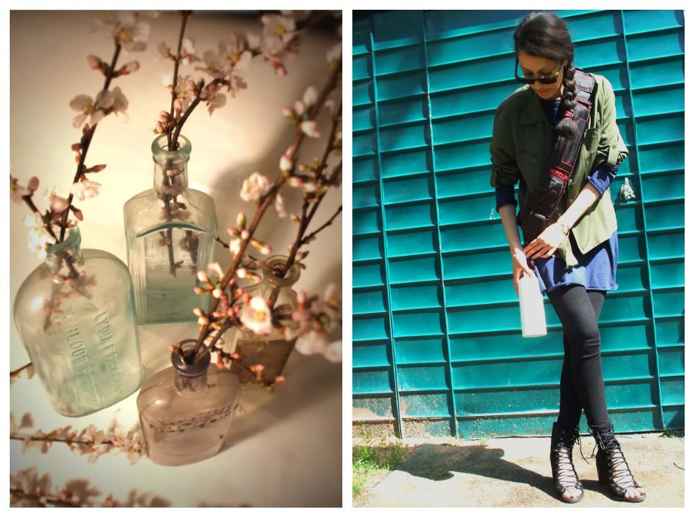 gm gavethat mam gavethat cherry blossoms in antique bottles and marie anakee wearing the RUNNUR and sigg bottle